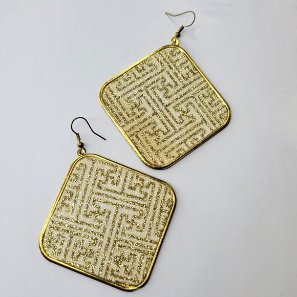Gold Square Hook Earrings - Picture 2 of 4